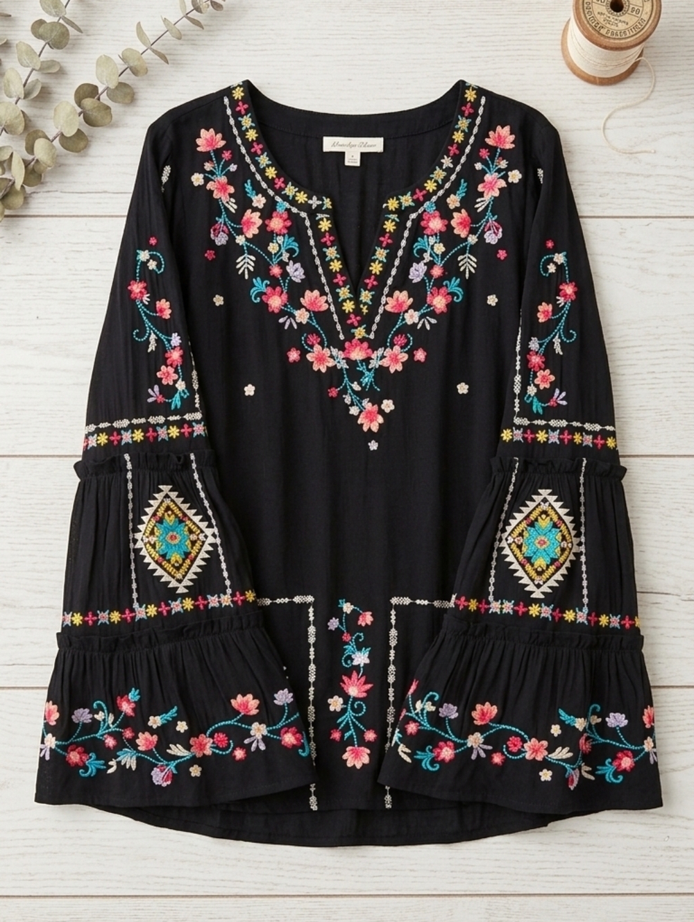 Savanna Jane Black Floral Embroidered Blouse - Picture 2 of 6